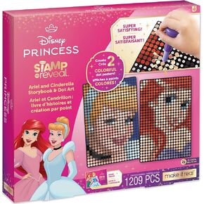 Make It Real: Disney Stamp to Reveal Ariel & Cinderella Storybook & Dot Art - 1209 pcs, DIY 2 Princess Dot Posters, Craft Kit, Girls & Kids Ages 6+