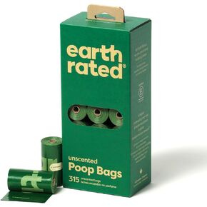 Earth Rated Dog Poop Bags, Guaranteed Leakproof and Extra Thick Waste Bag Single Refill Rolls for Dogs, Unscented, 315 Count