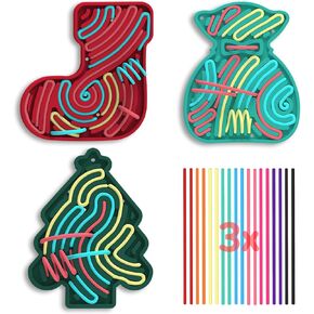 3PCS Christmas Sensory Activity Board Silicone Fidget Toy - 52 Strings Calming Sensory Toys Stocking Stuffers for Kids with Autism Anxiety ADHD, Christmas Tree Stocking Gift Bag for 6+ (Color 1)