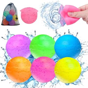 Reusable Water Balloons for Kids, Water Balloons Quick Fill, Summer Toy Water Toy for Boys and Girls, Pool Beach Toys for Kids ages 3-12, Self Sealing Water Splash Ball with Mesh Bag(6 PCS)