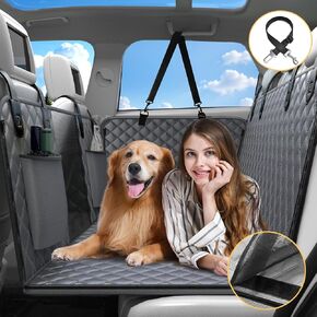 Dog Car Seat Cover, Back Seat Extension, Hard Bottom, Removable and Washable, 400 lbs Capacity, Comes with Dog Seat Harness, Fits: All Sedans/Small and Medium SUVs/Small and Medium Pickup Trucks