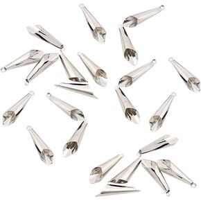 200 Pcs Long Flower Bead Caps & Spacers - Metal Cone & Pendant Caps for Earring & Necklace - Silver