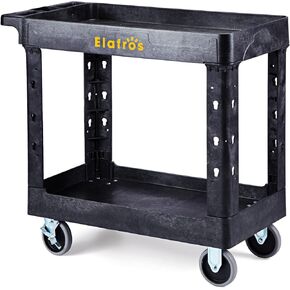 ELAFROS Heavy Duty Plastic Utility Cart 34 x 17 Inch - Work Cart Tub Storage W/Deep Shelves and Full Swivel Wheels Safely Holds up to 550 lbs - 2 Tier Service Cart for Warehouse,Garage, Cleaning