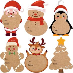Kraft Christmas Gift Labels Stickers, Gift Tags for Christmas Presents, Christmas Labels Stickers for Gifts, 2 x 3 Inch Christmas Name Tags Stickers for Gifts Boxes Wrapping Paper(120 PCS)