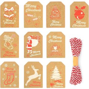 Christmas Gift Tags, 50 Pack Gift Tags for Christmas Presents, Brown Kraft Paper Christmas Tags for Gifts, Christmas Gift Tags with String for Christmas Gift Wrap, Wedding Candy Cookies Sugar Bag