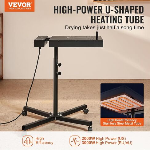 VEVOR Pro Flash Dryer 18x18 inch, Upgrade 2000W Electrical Control Box Flash Dryer for Screen Printing Machine with Height Adjustable Stand, 360° Rotation, X-Shaped Base, Steel T-Shirt Curing Machine in Saudi Arabia
