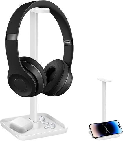 Headphone Stand with Phone Stand Storage Tray Headsets Stand Gaming Headphone Holder for All Headphones 3 in 1 for AirPods Max Beats Sony Bose White in Saudi Arabia