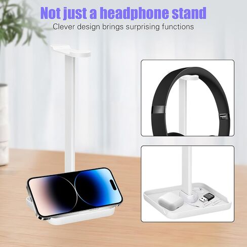 Headphone Stand with Phone Stand Storage Tray Headsets Stand Gaming Headphone Holder for All Headphones 3 in 1 for AirPods Max Beats Sony Bose White in Saudi Arabia