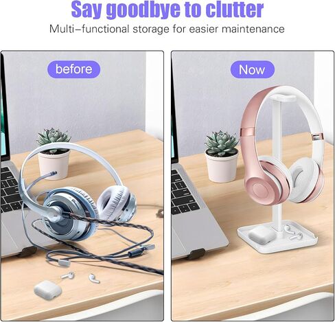 Headphone Stand with Phone Stand Storage Tray Headsets Stand Gaming Headphone Holder for All Headphones 3 in 1 for AirPods Max Beats Sony Bose White in Saudi Arabia