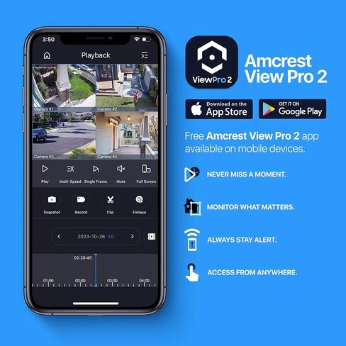 كاميرا Amcrest UltraHD 4K (8MP) خارجية للأمان IP POE، رؤية ليلية 98 قدمًا، عدسة 2.8 مم، مقاومة للطقس IP67، تسجيل MicroSD بسعة 256 جيجابايت، أسود (IP8M-2496EB-V2) in Saudi Arabia