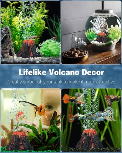 Uniclife Aquarium Volcano Ornament Kit Fish Tank Decoration Mini Resin Volcanic Decor for Fish Tank Landscape Realistic Mountain with Air Stone Bubbler Airline Tubing Accessories for Oxygenation in Saudi Arabia