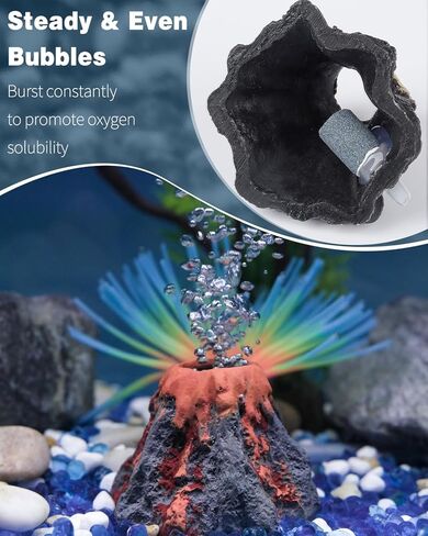 Uniclife Aquarium Volcano Ornament Kit Fish Tank Decoration Mini Resin Volcanic Decor for Fish Tank Landscape Realistic Mountain with Air Stone Bubbler Airline Tubing Accessories for Oxygenation in Saudi Arabia