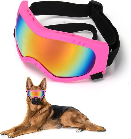 Dog Sunglasses Dog Goggles Pet Glasses Pet Eyewear with Adjustable Strap, Glasses for Medium Large Dog Swimming Skating Glasses UV Proof Windproof Dustproof (Pink Frame + Colorful Lens) in Saudi Arabia