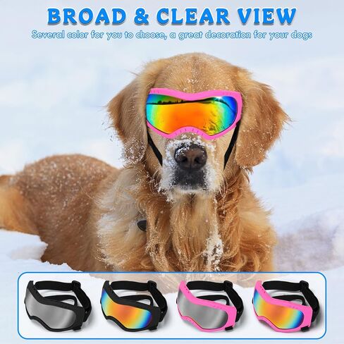 Dog Sunglasses Dog Goggles Pet Glasses Pet Eyewear with Adjustable Strap, Glasses for Medium Large Dog Swimming Skating Glasses UV Proof Windproof Dustproof (Pink Frame + Colorful Lens) in Saudi Arabia