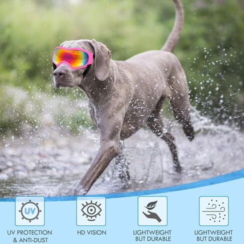 Dog Sunglasses Dog Goggles Pet Glasses Pet Eyewear with Adjustable Strap, Glasses for Medium Large Dog Swimming Skating Glasses UV Proof Windproof Dustproof (Pink Frame + Colorful Lens) in Saudi Arabia