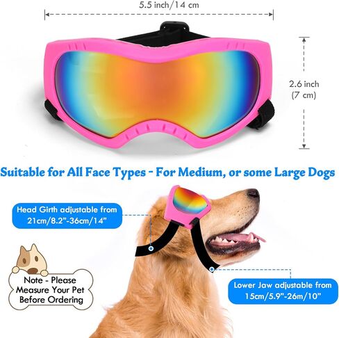 Dog Sunglasses Dog Goggles Pet Glasses Pet Eyewear with Adjustable Strap, Glasses for Medium Large Dog Swimming Skating Glasses UV Proof Windproof Dustproof (Pink Frame + Colorful Lens) in Saudi Arabia
