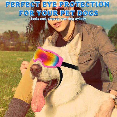 Dog Sunglasses Dog Goggles Pet Glasses Pet Eyewear with Adjustable Strap, Glasses for Medium Large Dog Swimming Skating Glasses UV Proof Windproof Dustproof (Pink Frame + Colorful Lens) in Saudi Arabia