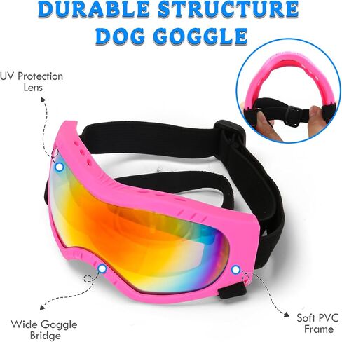 Dog Sunglasses Dog Goggles Pet Glasses Pet Eyewear with Adjustable Strap, Glasses for Medium Large Dog Swimming Skating Glasses UV Proof Windproof Dustproof (Pink Frame + Colorful Lens) in Saudi Arabia