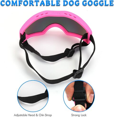 Dog Sunglasses Dog Goggles Pet Glasses Pet Eyewear with Adjustable Strap, Glasses for Medium Large Dog Swimming Skating Glasses UV Proof Windproof Dustproof (Pink Frame + Colorful Lens) in Saudi Arabia