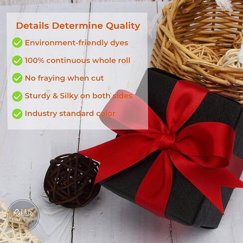 Ribbli Double Faced Red Satin Ribbon,1" x Continuous 25 Yards,Fabric Ribbon Use for Bows Bouquet,Christmas Gift Wrapping,Floral Arrangement in Saudi Arabia