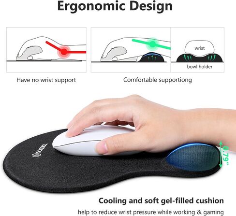 Soqool Mouse Pad, Ergonomic Mouse Pad with Comfortable Gel Wrist Rest Support and Non-Slip PU Base for Easy Typing Pain Relief, Durable and Washable, Classic Black in Saudi Arabia