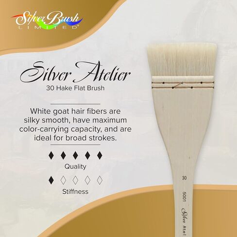 Silver Brush Limited 5001-50 Silver Atelier Hake Flat Paintbrush for Oil, Acrylic, Watercolor, Gesso and Grounds, Varnish and Top Coat, Size 50, Long Handle in Saudi Arabia