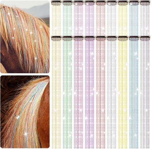 Juexica 18 Pcs Horse Bling Accessory Clip in Hair Extensions for Mane and Tail Tack Horse Stuff Pony Hair Tinsel for Real Horses Western Bride Horse Lover and Girls Birthday, Vivid Color in Saudi Arabia