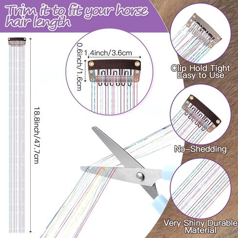 Juexica 18 Pcs Horse Bling Accessory Clip in Hair Extensions for Mane and Tail Tack Horse Stuff Pony Hair Tinsel for Real Horses Western Bride Horse Lover and Girls Birthday, Vivid Color in Saudi Arabia