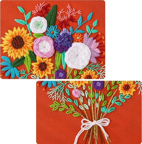 Picoey Modern Flower Heart Embroidery Kit for Beginners with Pattern and Instructions,4 Pack Cross Stitch Kits,2 Wooden Embroidery Hoops,Threads and Needles,Needlepoint Kit for Adults in Saudi Arabia
