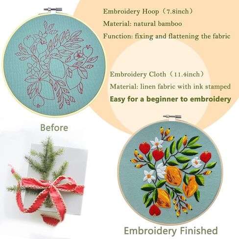 Picoey Modern Flower Heart Embroidery Kit for Beginners with Pattern and Instructions,4 Pack Cross Stitch Kits,2 Wooden Embroidery Hoops,Threads and Needles,Needlepoint Kit for Adults in Saudi Arabia