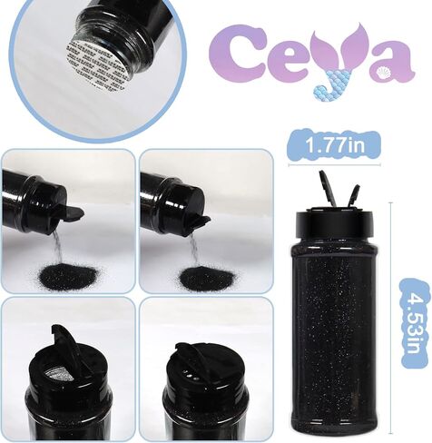 Ceya 3.5oz/ 100g Ultra Fine Glitter Powder Black Glitter 1/128" 0.008" 0.2mm for Roses Slime Epoxy Resin Craft Tumbler Jewelry Nail Art Festival Makeup Scrapbook Painting Wedding Cards in Kuwait