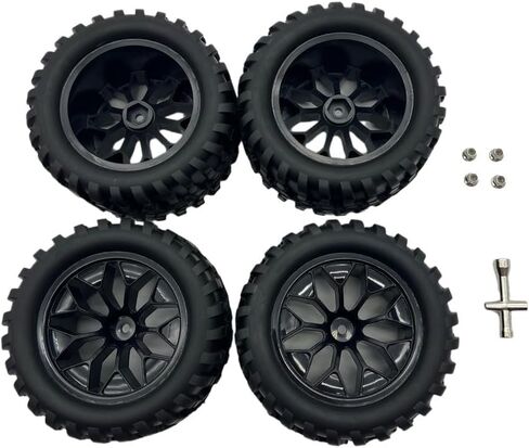 Pre-Glued 12mm Hex 1/10 Scale RC Truck Tires and Wheels for Traxxas Rustler Stampede 4x4 VXL 2WD, Redcat Volcano EPX Pro S30 Blackout XTE Pro, Mounted with Foam Inserts (4-Pack) in Saudi Arabia