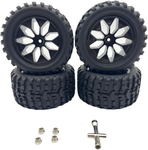 Pre-Glued 12mm Hex 1/10 Scale RC Truck Tires and Wheels for Traxxas Rustler Stampede 4x4 VXL 2WD, Redcat Volcano EPX Pro S30 Blackout XTE Pro, Mounted with Foam Inserts (4-Pack) in Saudi Arabia