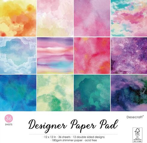 36 sheets 12x12 Paper Pad Pack Scrapbook Cardstock Decorative Paper - Shimmer Watercolor- for Card Making Journaling Planner Origami Scrapbook Paper Scrapbooking Supplies in Kuwait