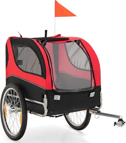 PETSITE Dog Bike Trailer, Dog Cart for Bicycle with 3 Breathable Mesh Entrances, Safety Flage, Easy Folding Pet Carrier with Quick Release Wheels, Pet Bike Trailer for Small & Medium Sized Dogs in Kuwait