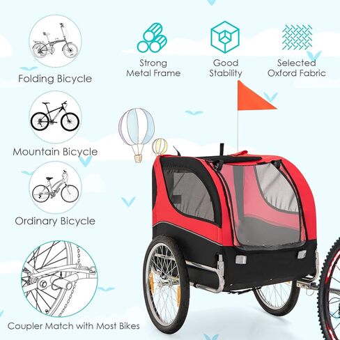 PETSITE Dog Bike Trailer, Dog Cart for Bicycle with 3 Breathable Mesh Entrances, Safety Flage, Easy Folding Pet Carrier with Quick Release Wheels, Pet Bike Trailer for Small & Medium Sized Dogs in Kuwait