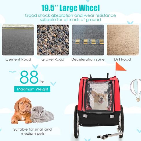 PETSITE Dog Bike Trailer, Dog Cart for Bicycle with 3 Breathable Mesh Entrances, Safety Flage, Easy Folding Pet Carrier with Quick Release Wheels, Pet Bike Trailer for Small & Medium Sized Dogs in Kuwait