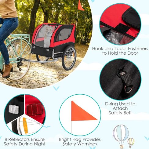 PETSITE Dog Bike Trailer, Dog Cart for Bicycle with 3 Breathable Mesh Entrances, Safety Flage, Easy Folding Pet Carrier with Quick Release Wheels, Pet Bike Trailer for Small & Medium Sized Dogs in Kuwait