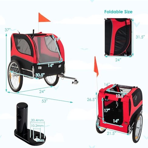 PETSITE Dog Bike Trailer, Dog Cart for Bicycle with 3 Breathable Mesh Entrances, Safety Flage, Easy Folding Pet Carrier with Quick Release Wheels, Pet Bike Trailer for Small & Medium Sized Dogs in Kuwait