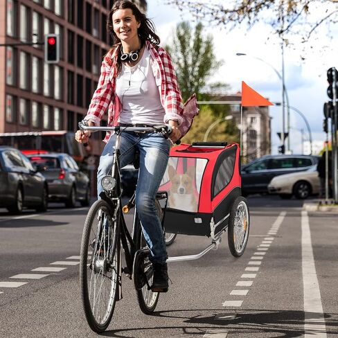 PETSITE Dog Bike Trailer, Dog Cart for Bicycle with 3 Breathable Mesh Entrances, Safety Flage, Easy Folding Pet Carrier with Quick Release Wheels, Pet Bike Trailer for Small & Medium Sized Dogs in Kuwait