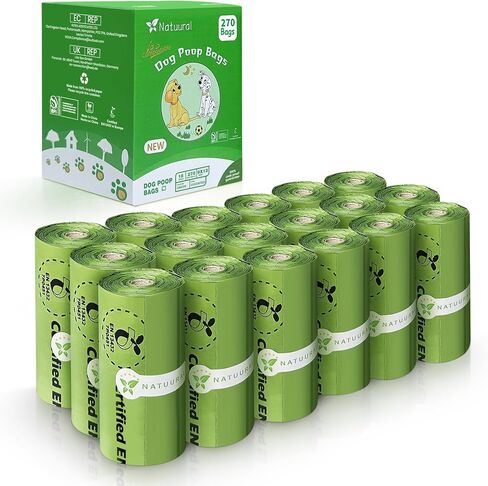 Biodegradable Dog Poop Bags-270Bags 18Rolls, Poop Bags for Dogs Made of Cornstarch, Certified ASTM D6400 By USA, Unscented, Suitable for Large |Small Dogs (Green) in Saudi Arabia