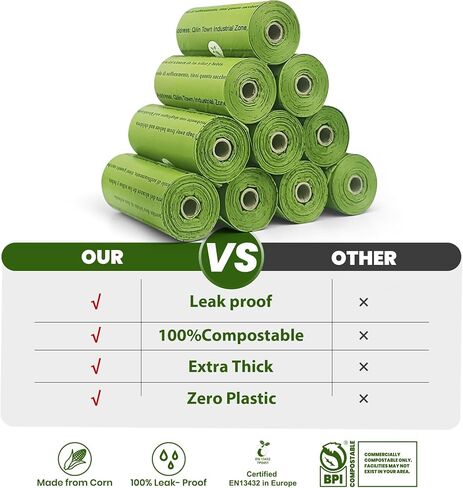 Biodegradable Dog Poop Bags-270Bags 18Rolls, Poop Bags for Dogs Made of Cornstarch, Certified ASTM D6400 By USA, Unscented, Suitable for Large |Small Dogs (Green) in Saudi Arabia