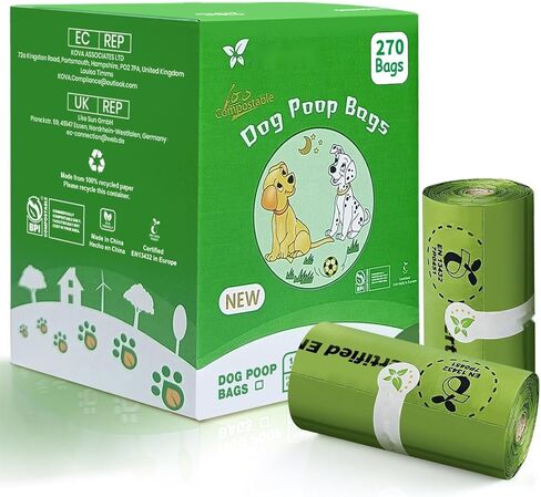 Biodegradable Dog Poop Bags-270Bags 18Rolls, Poop Bags for Dogs Made of Cornstarch, Certified ASTM D6400 By USA, Unscented, Suitable for Large |Small Dogs (Green) in Saudi Arabia