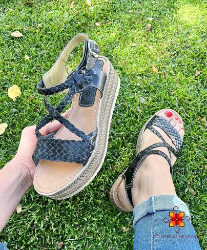 Mexican Leather Plataform Sandals for Women - Model 653 (7, Brown) in Saudi Arabia