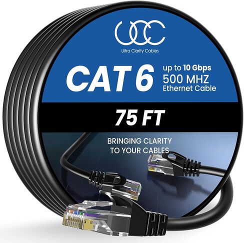 كابلات فائقة الوضوح Cat6 كابل إيثرنت بطول 75 قدم بسرعة 10 جيجابت في الثانية، أسود in Kuwait