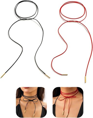 2PC Gothic Bow-knot Velvet Choker Necklace Sexy Long Wrap Rope Collar Tie Neck Chain Gothic Boho Velvet Choker in Kuwait