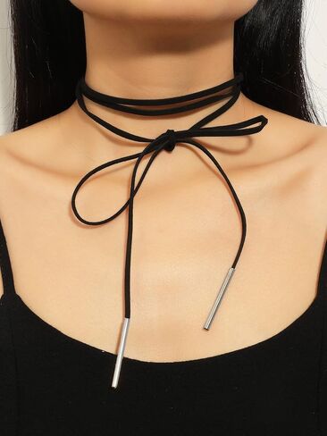 2PC Gothic Bow-knot Velvet Choker Necklace Sexy Long Wrap Rope Collar Tie Neck Chain Gothic Boho Velvet Choker in Kuwait