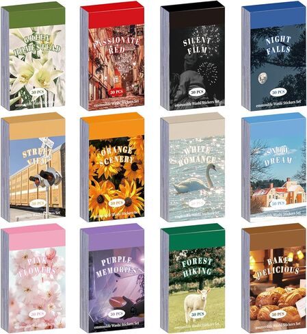 12 Sets 600 Sheets Washi Stickers for Journaling, Daily Quote Flower Nature Travel Stickers Vintage Aesthetic Scrapbook Sticker Set for Bullet Journal Art Diary Card Craft Gifts Planner Notebook in Kuwait