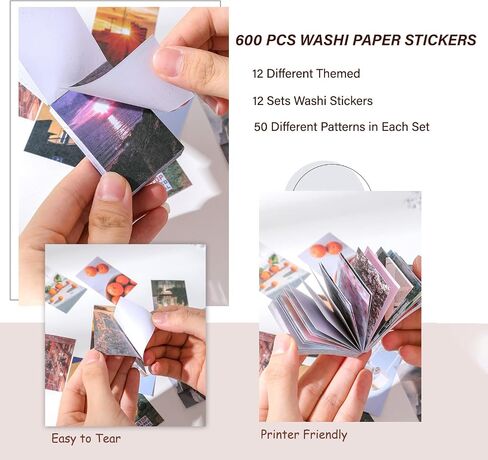 12 Sets 600 Sheets Washi Stickers for Journaling, Daily Quote Flower Nature Travel Stickers Vintage Aesthetic Scrapbook Sticker Set for Bullet Journal Art Diary Card Craft Gifts Planner Notebook in Kuwait