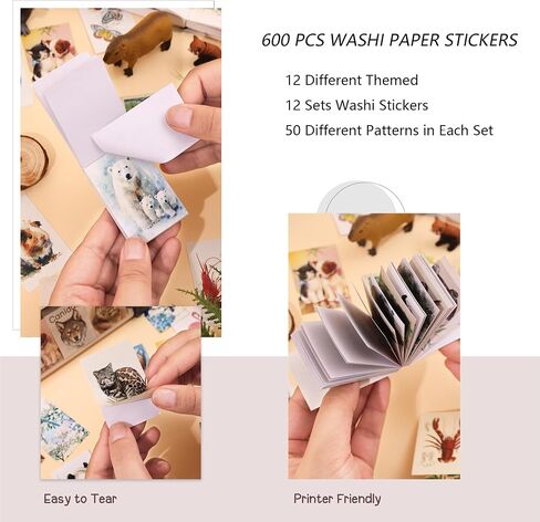 12 Sets 600 Sheets Washi Stickers for Journaling, Daily Quote Flower Nature Travel Stickers Vintage Aesthetic Scrapbook Sticker Set for Bullet Journal Art Diary Card Craft Gifts Planner Notebook in Kuwait